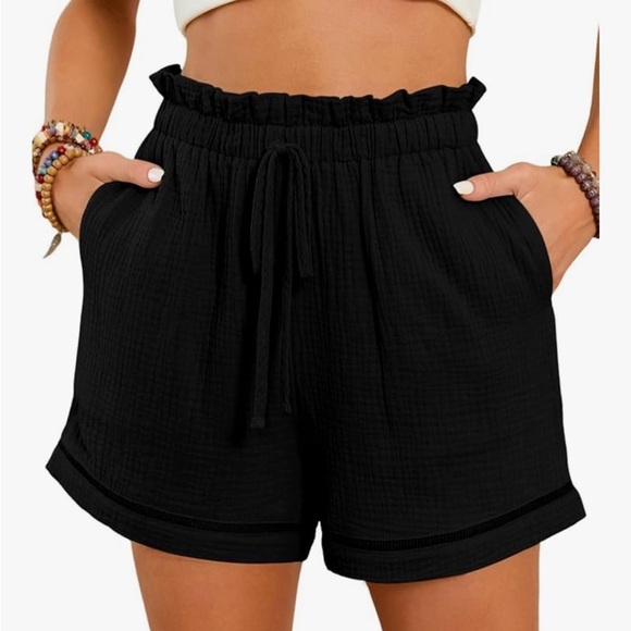 High Waist Black Ruffle Shorts - Picture 1 of 7